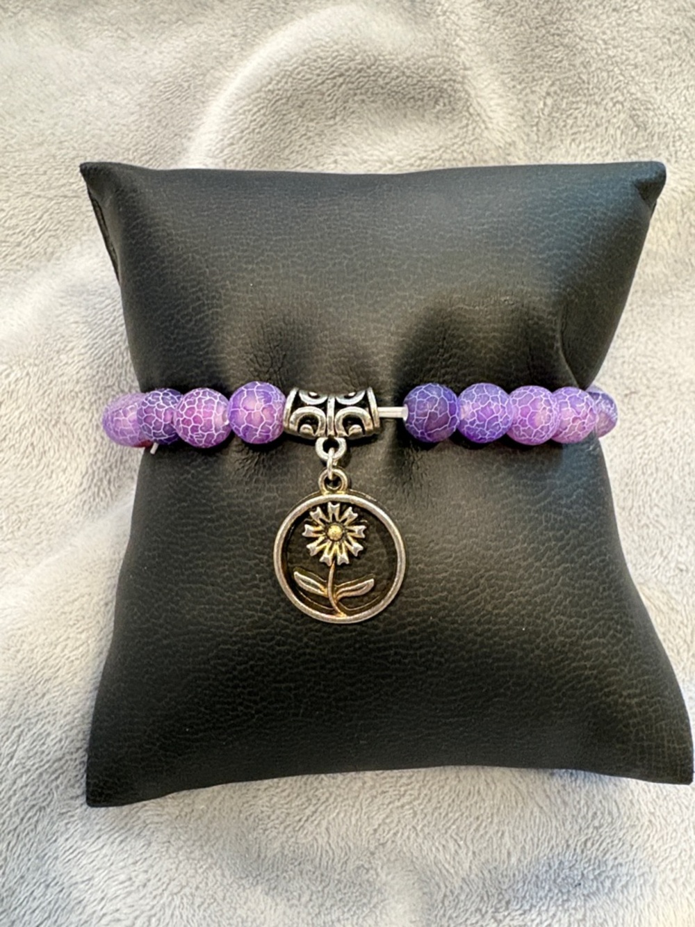 Purple Beaded Sunflower Charm Bracelet - Unbranded